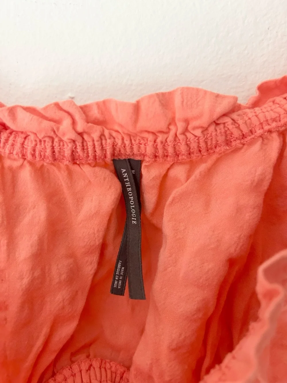 Anthropologie Medium Coral Ruched Ruffle Crop Top Sleeveless Tie Front - Picture 3 of 8